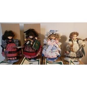 Lot of 4 Chris Miller Porcelain Dolls Little Women + Miss Muffet COA Box 8" LE